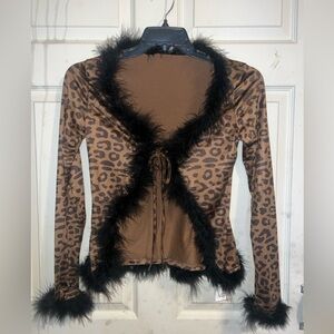 Leopard Print 2 piece set with fuzzy trim